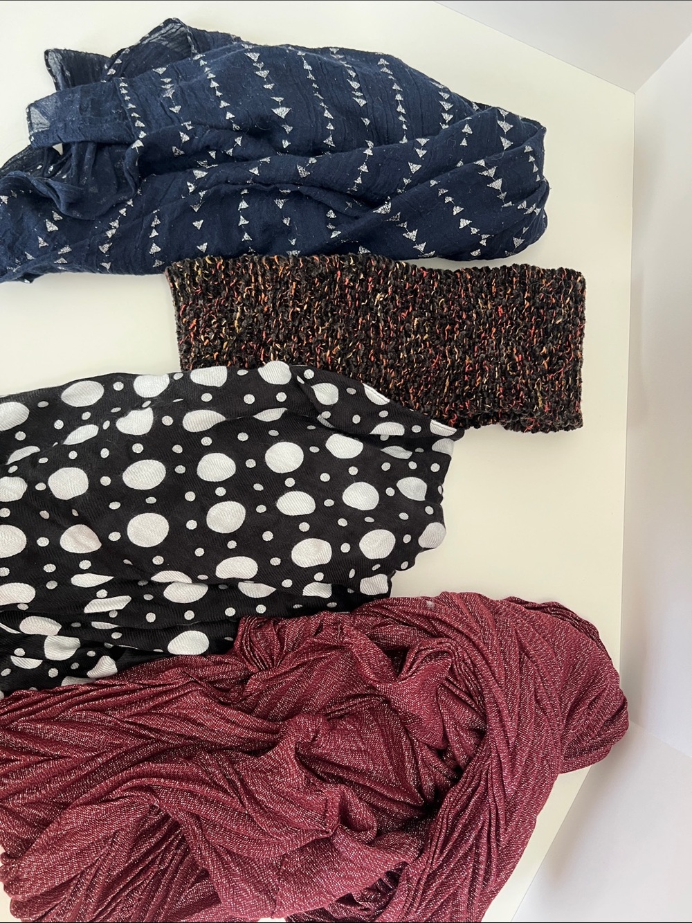 Mixed Women's Scarves & Headwraps - Navy, Black/White, Burgundy, Multicolor